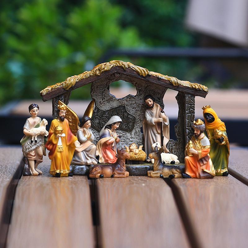 Nativity Scene Decoration, 1 Set Resin Nativity Scene Ornament, Desktop Decoration for Home Living Room Bedroom, Festive Gift