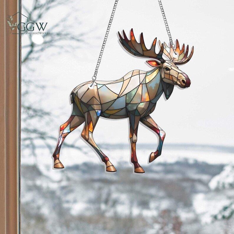 Moose Suncatcher Hanging Sign, Hunting Gift, Moose Lover Gift, Moose Acrylic Window Hanging, Moose Ornament, Perfect Hunting Gift, Dad Gifts