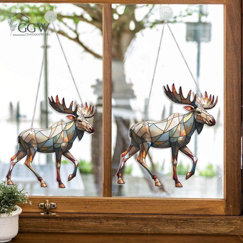 Moose Suncatcher Hanging Sign, Hunting Gift, Moose Lover Gift, Moose Acrylic Window Hanging, Moose Ornament, Perfect Hunting Gift, Dad Gifts