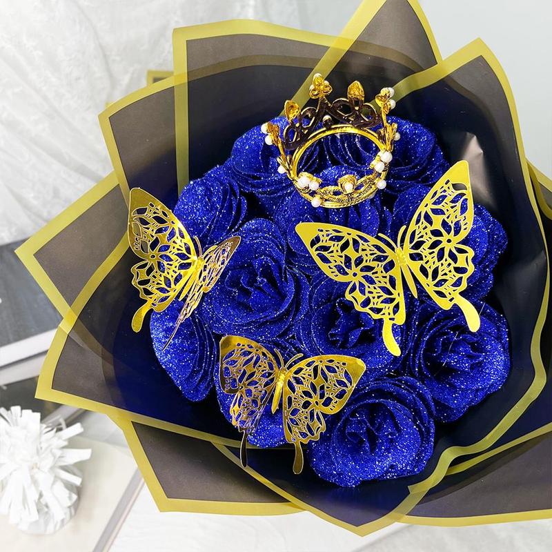 Artificial Rose Bouquet, 1 Count Glitter Rose Bouquet, Fake Flower Bouquet, Decorative Flowers for Home Party Wedding Anniversary