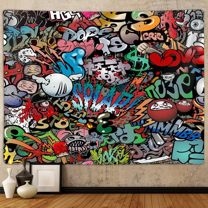 Hippie Graffiti Tapestry for Bedroom, Hip Hop Music Rap Art Colorful Small Tapestries Wall Hanging College Dorm Living Room Office Cool Trippy 80s 90s Mens Guys Teen Boys Decor