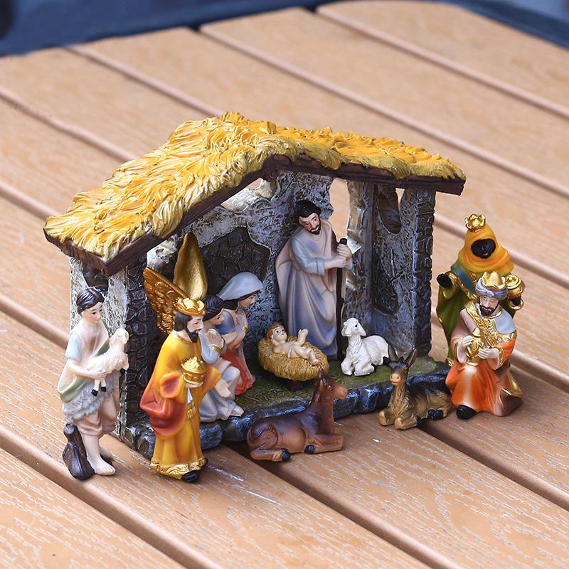 Nativity Scene Decoration, 1 Set Resin Nativity Scene Ornament, Desktop Decoration for Home Living Room Bedroom, Festive Gift