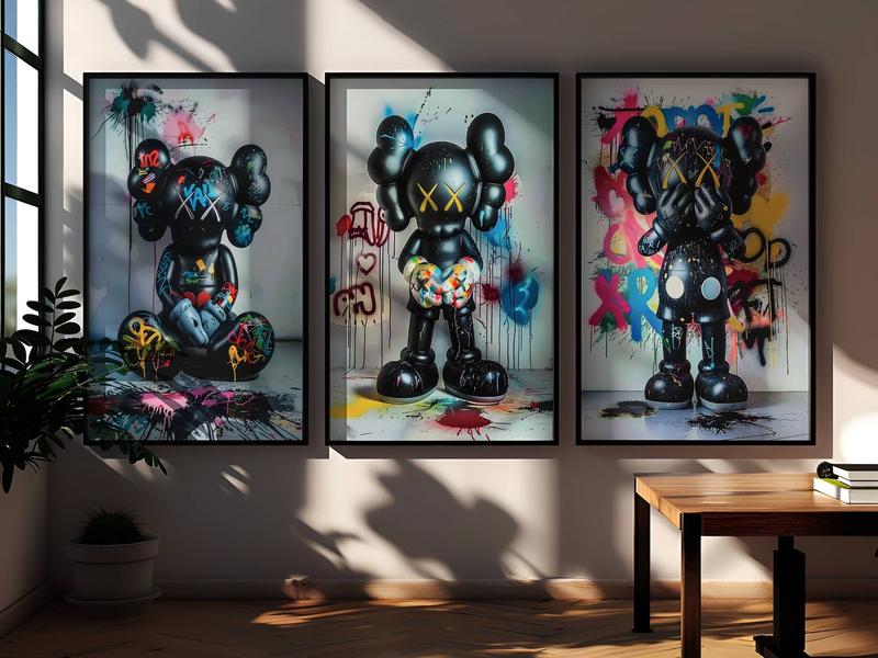 Hypebeast Graffiti Poster Set 3, KAWS Printable Art, Figure Prints, Kaws Poster Print, Kaws Wall Art, Graffiti Color Kaws Print, Hip Hop Street Style, Modern Design, Gift For Him, Room Decor, Wall Art