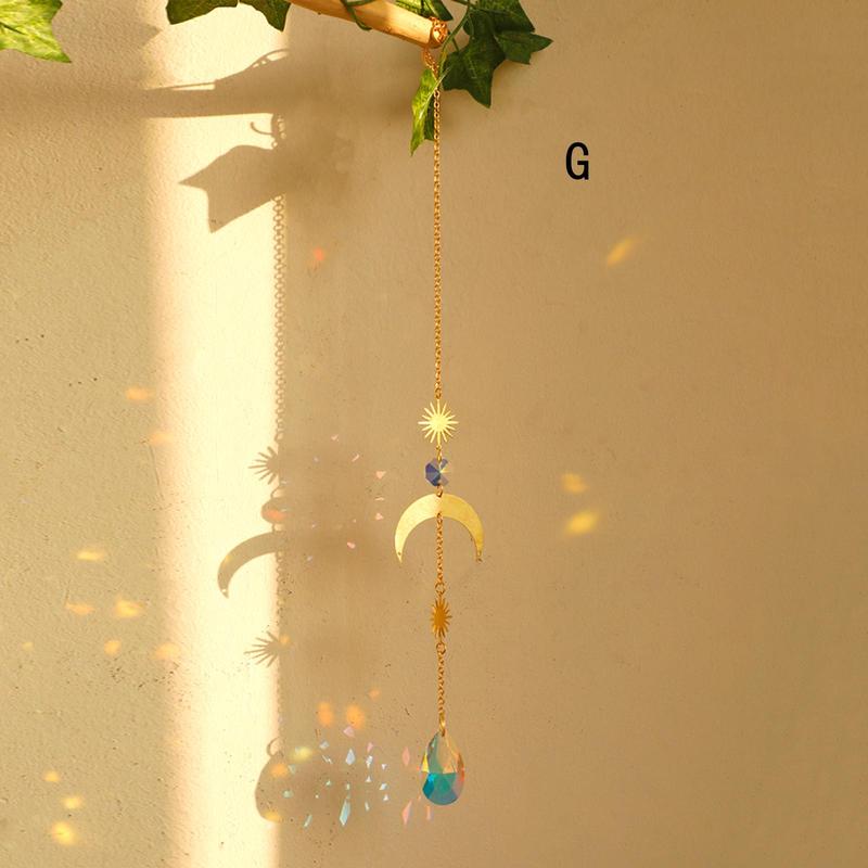 Boho Style Sun Catcher, 1 Count Sun & Moon Design Hanging Decor with Chain, Hanging Ornament for Window Wall Garden Balcony Office Car