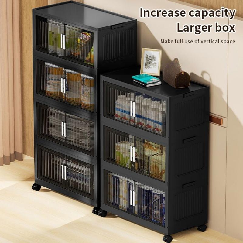 5Layer（94gallon）New Black 23.62in Foldable Storage Box With Multi-tier & Doors, Stackable Shoes Storage Containers For Sundries, Books, Clothes, Household Storage Organizer For Closet, Wardrobe, Bedroom, Bathroom, Office, Kitchen