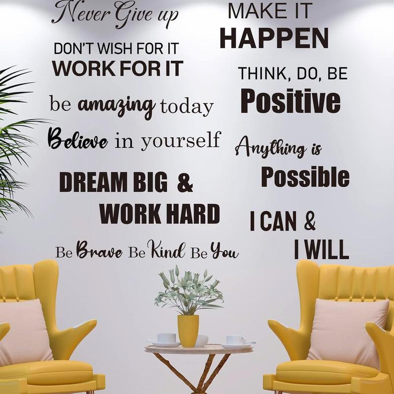 10 PCS Inspirational Wall Stickers - Large, Black! Positive Sayings for Bedroom & Living Room Decor.