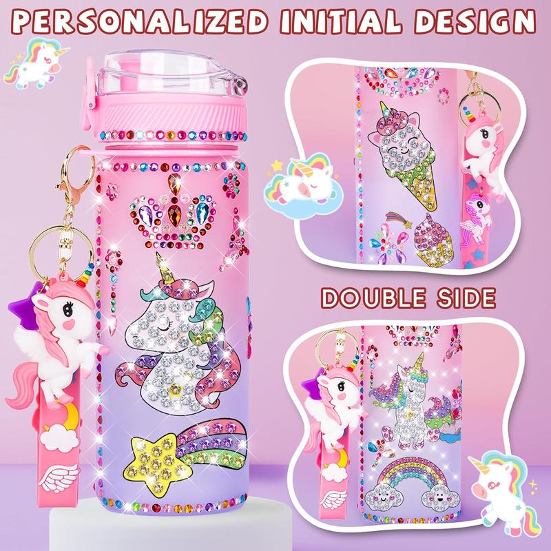 Christmas Gifts for Girls 4-12, Personalized Initial Gifts Stocking Stuffers for Kids Girls, Decorate Your Own Water Bottle with Diamond Art Crafts Chrismtas Toys for 4-6-7-8-10-13 Year Old Girls