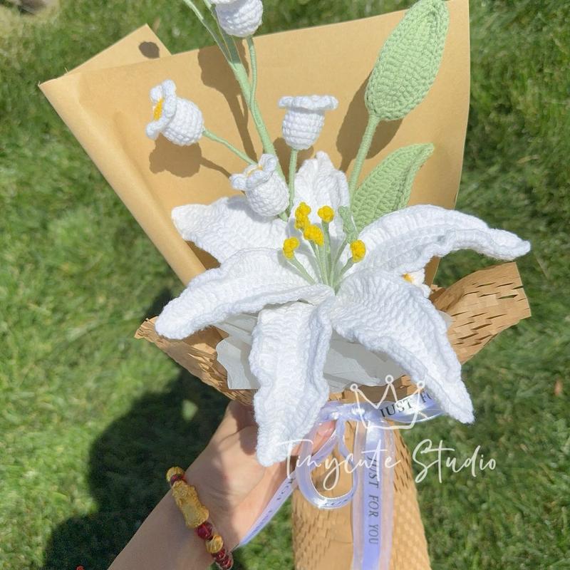 Crochet handmade flowers Lily bouquet Sunflowers  cute   Decor  Plants gift  birthday gift  valentines day  creative Decorative graduation bouquet Lily handmade flower