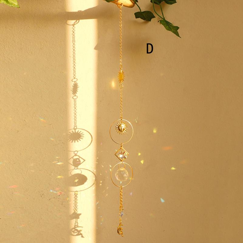 Boho Style Sun Catcher, 1 Count Sun & Moon Design Hanging Decor with Chain, Hanging Ornament for Window Wall Garden Balcony Office Car