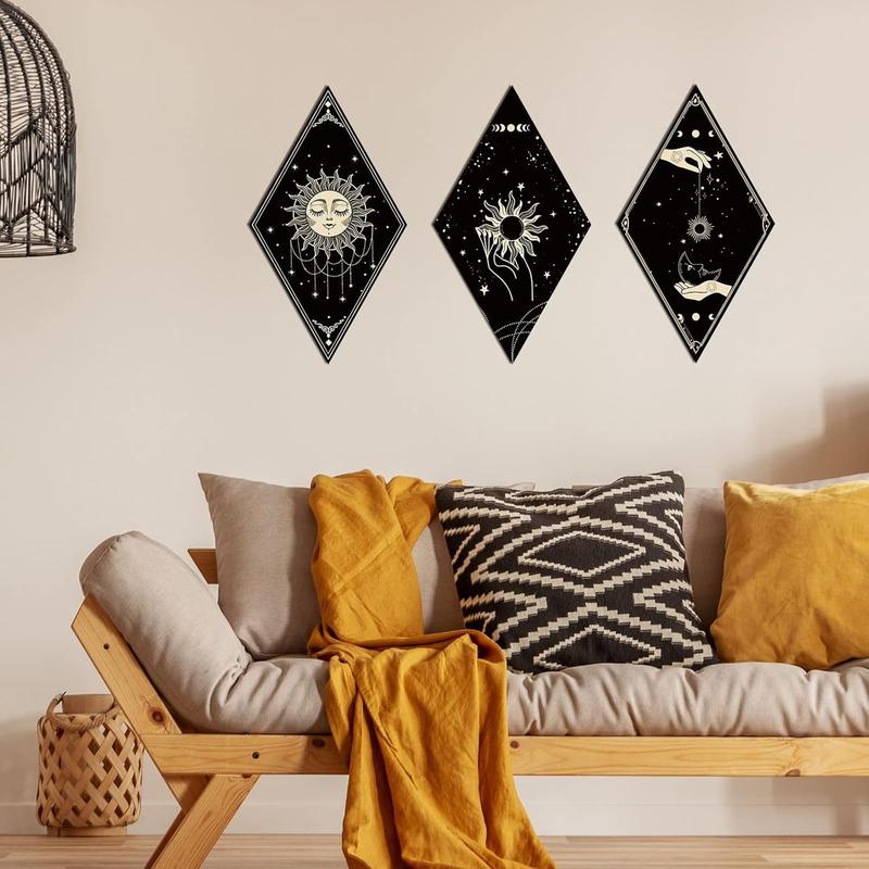 6 counts Wall Decor Sun Moon Phases Wall Art Gothic Minimalist Stars Sun Wall Hanging Wooden Home Decor Farmhouse Wall Pediments