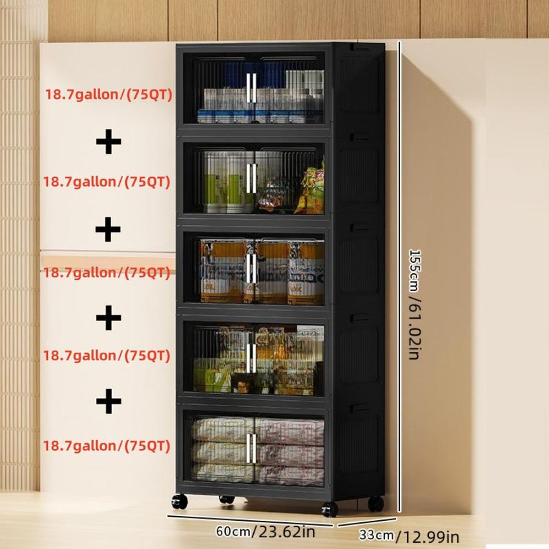 5Layer（94gallon）New Black 23.62in Foldable Storage Box With Multi-tier & Doors, Stackable Shoes Storage Containers For Sundries, Books, Clothes, Household Storage Organizer For Closet, Wardrobe, Bedroom, Bathroom, Office, Kitchen