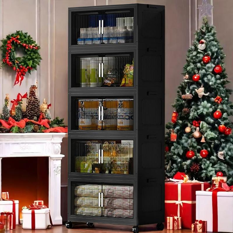 5Layer（94gallon）New Black 23.62in Foldable Storage Box With Multi-tier & Doors, Stackable Shoes Storage Containers For Sundries, Books, Clothes, Household Storage Organizer For Closet, Wardrobe, Bedroom, Bathroom, Office, Kitchen