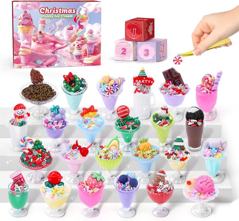 Christmas gift Ice Cream Cup Advent Calendar 2024 – 24-Day Christmas Countdown with DIY Toddler Toys | Stocking Stuffers & Christmas Gifts for Kids