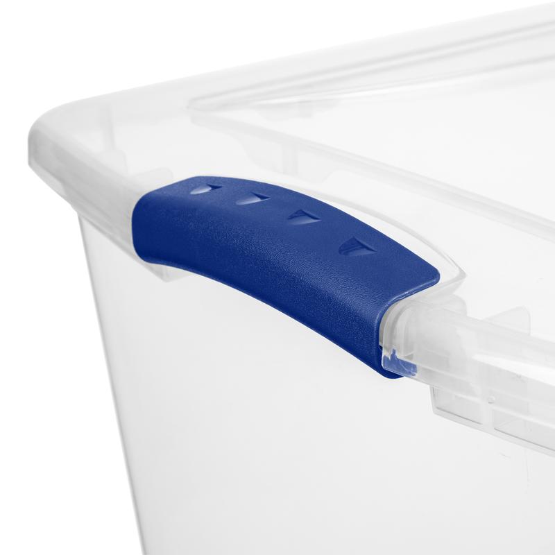 66 Qt. Clear Plastic Latch Box, Blue Latches with Clear Lid