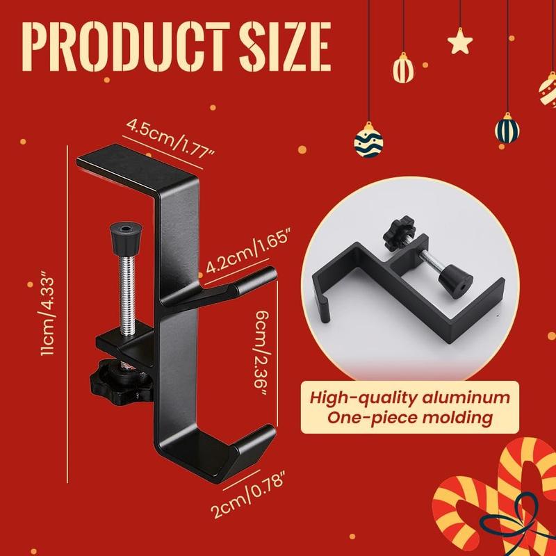 2025 New Adjustable Fireplace Stocking Hooks Double Door Garland Hanger with Hooks, Heavy Duty Stocking Holders for Mantle (Black, 4PCS)