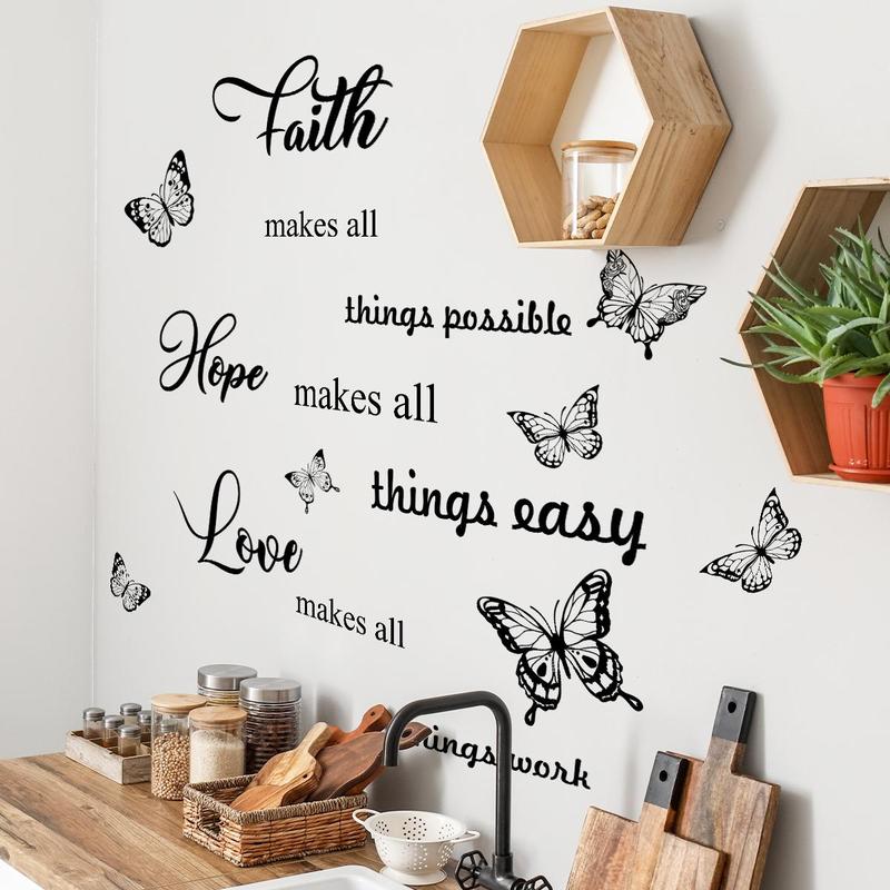 Butterfly & Letter Pattern Wall Sticker, 3 Sheets set Removable Wall Decal, Decorative Sticker for Home Living Room & Bedroom