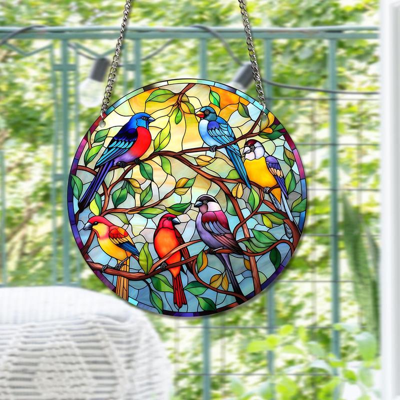 Round Bird Pattern Hanging Ornament, 1 Count Acrylic Hanging Pendant, Hanging Decor for Home Living Room Bedroom, Home Decor