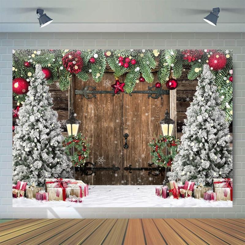 Christmas Backdrop Christmas Photo Backdrop Christmas Backdrops for Photography Rustic Christmas Backdrop Christmas Barn Door Backdrops for Photography Xmas Tree Snow Backdrop 7x5FT 12585