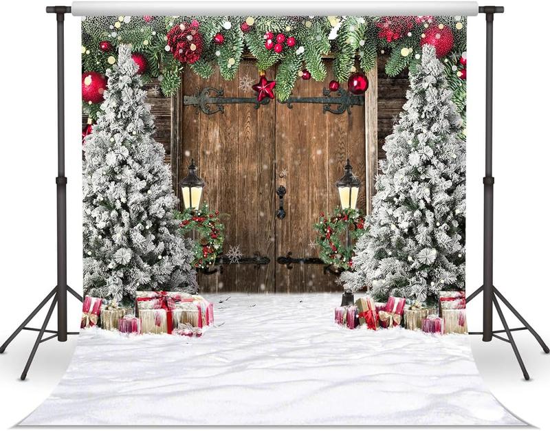 Christmas Backdrop Christmas Photo Backdrop Christmas Backdrops for Photography Rustic Christmas Backdrop Christmas Barn Door Backdrops for Photography Xmas Tree Snow Backdrop 7x5FT 12585