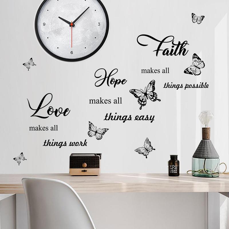 Butterfly & Letter Pattern Wall Sticker, 3 Sheets set Removable Wall Decal, Decorative Sticker for Home Living Room & Bedroom