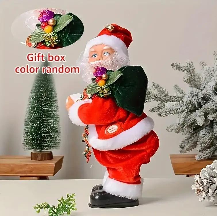 Santa Twerking Toy Christmas Tree Reindeer, Built-in Music, Battery Model, Gift, Desktop Decoration、Electric Santa Claus Toy with Shaking Belly and Feet,Singing Santa