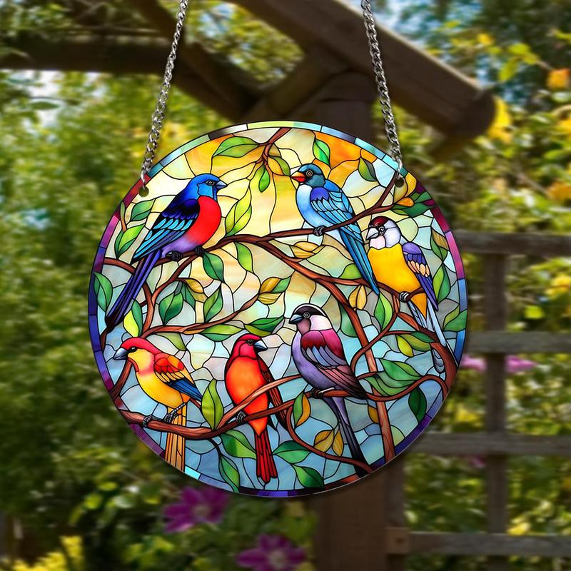 Round Bird Pattern Hanging Ornament, 1 Count Acrylic Hanging Pendant, Hanging Decor for Home Living Room Bedroom, Home Decor