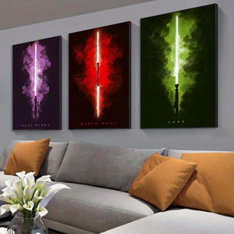 Light Saber Pattern Canvas Painting without Frame, 3 Counts set Modern Wall Art Painting, Wall Art Decor for Home Living Room Bedroom Office