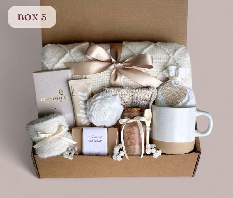 Classy Gift Basket for Women , Cozy Gift Box with Blanket, Socks, Candle , Self Care Gift Box, Care Package, Gifts for Her for Any Occasion