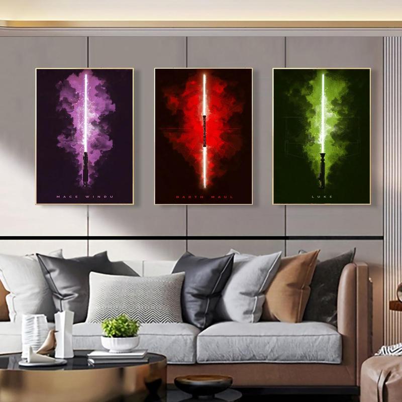 Light Saber Pattern Canvas Painting without Frame, 3 Counts set Modern Wall Art Painting, Wall Art Decor for Home Living Room Bedroom Office