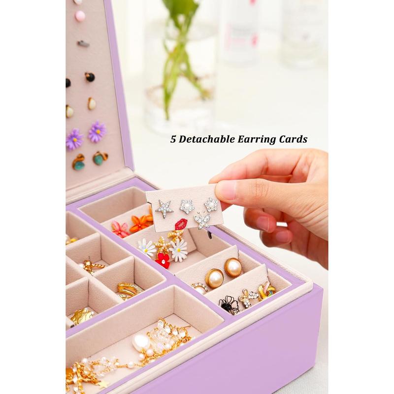 Girls Jewelry Box Earring Holder Organizer for Girls Earring Organizer Teen Jewelry Box Organizer for Girls Purple jewelry Boxes for Earrings Necklace Ring Stud Earring Box Organizer for Girls