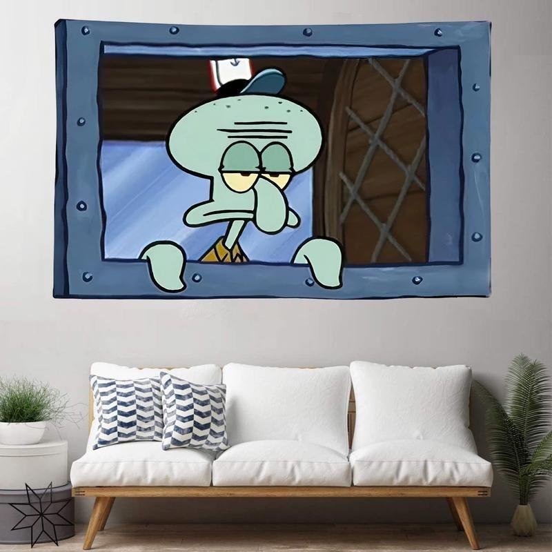 Funny Squid ward Look at You Tapestry for College Dorm, Bedroom And Living Room Home Decor, Octopus Cartoon Wall Tapestries Cartoon Morning