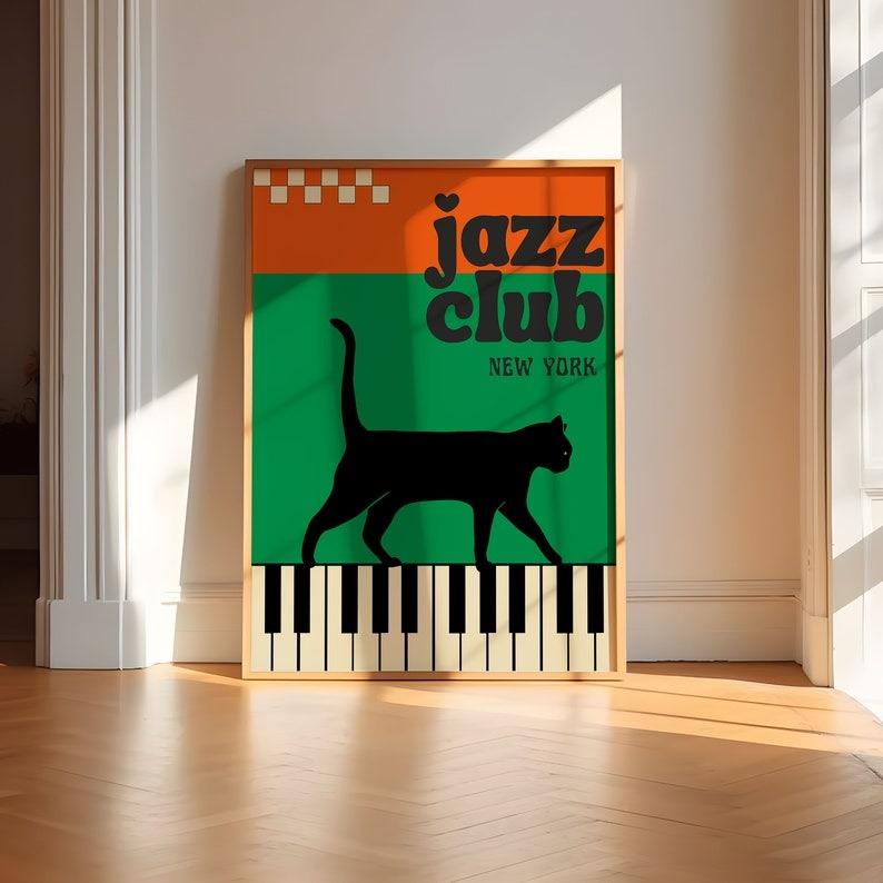 Jazz Club Printable Wall Art, Retro Jazz Music Print Poster Decor Photo