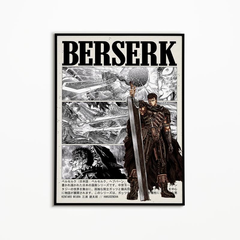 Berserk Manga Poster Art Print, Guts Anime Minimalist Artwork,Product without frame