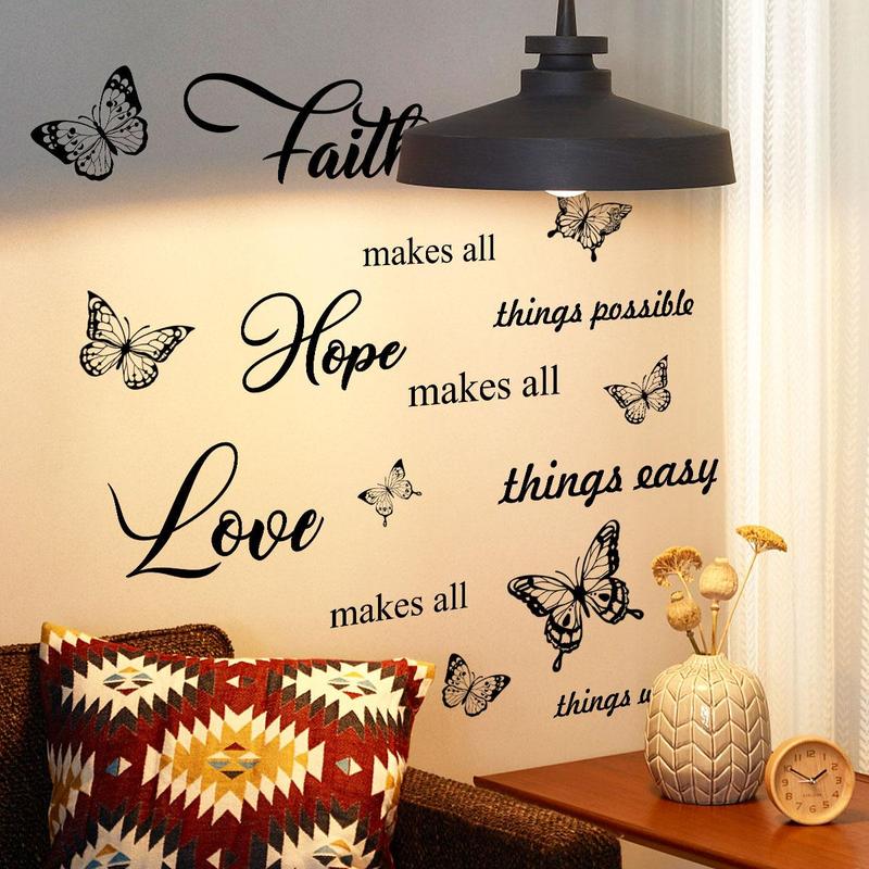 Butterfly & Letter Pattern Wall Sticker, 3 Sheets set Removable Wall Decal, Decorative Sticker for Home Living Room & Bedroom