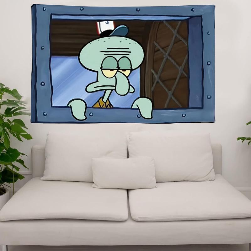 Funny Squid ward Look at You Tapestry for College Dorm, Bedroom And Living Room Home Decor, Octopus Cartoon Wall Tapestries Cartoon Morning