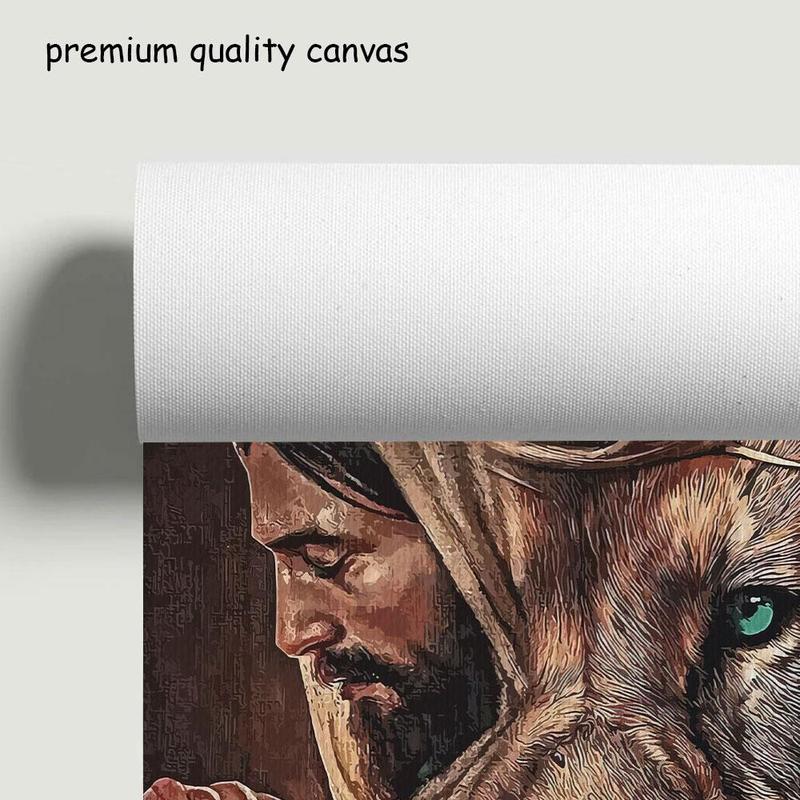 Lion & Cross & Jesus Pattern Unframed Painting, 3 Counts set Modern Canvas Wall Art, Wall Decor for Home Living Room Bedroom Office School