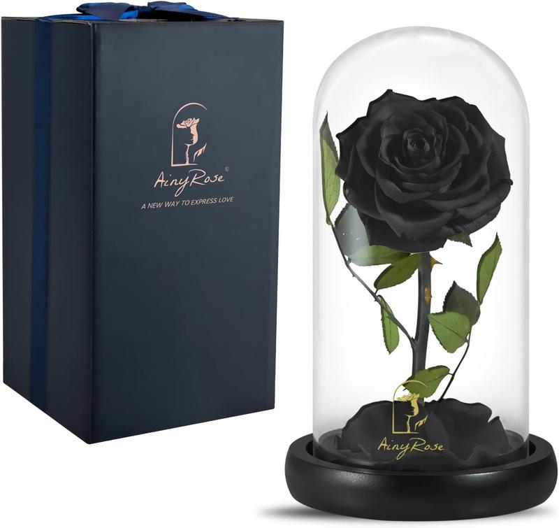 Forever Preserved Real Black Rose Flower Birthday Gifts for Mom Women,Valentines Gifts Black Eternal Flower in Glass Gifts for Valentine's Day Mothers Day Christmas Anniversary Birthday (Black)