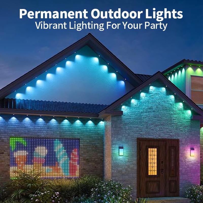 Solar Outdoor permanent Waterproof Eave light,Intelligent rainbow color changing 25LED 33FT RGB Strip,Ideal Christmas Gift, Halloween Ornaments light