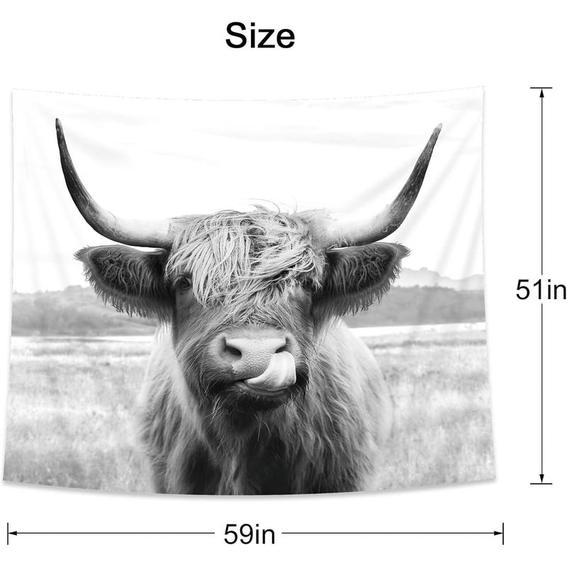 Highland Cow Tapestry, 51Hx59W Inch, Funny Western Decor, Wall Art for Bedroom, Dorm, Living Room