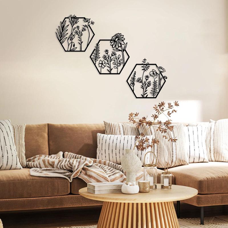 Flower & Leaf Pattern Wall Decor, 3pcs Modern Wall Art, Wall Decor for Home Living Room Bedroom Office