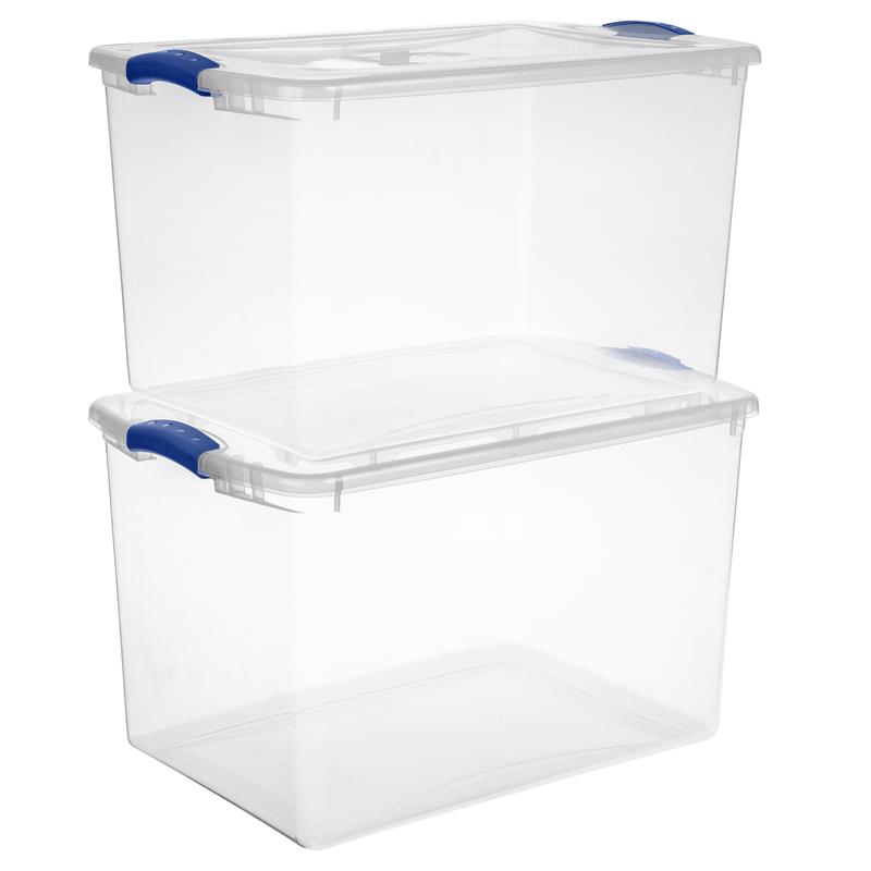 66 Qt. Clear Plastic Latch Box, Blue Latches with Clear Lid