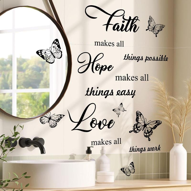 Butterfly & Letter Pattern Wall Sticker, 3 Sheets set Removable Wall Decal, Decorative Sticker for Home Living Room & Bedroom