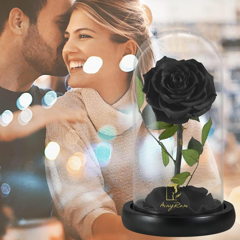 Forever Preserved Real Black Rose Flower Birthday Gifts for Mom Women,Valentines Gifts Black Eternal Flower in Glass Gifts for Valentine's Day Mothers Day Christmas Anniversary Birthday (Black)