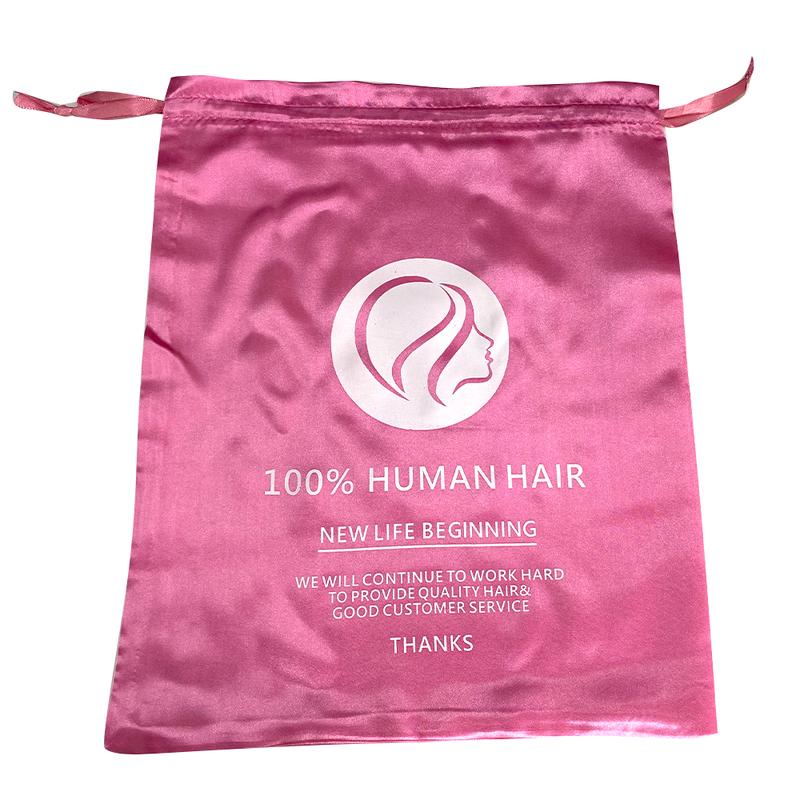 1PCS Pink Color Hair Bags For Bundles Packaging Satin Wig Bags  Big Size Satin Silk Hair Packaging Bag With Drawstring