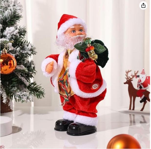 Santa Twerking Toy Christmas Tree Reindeer, Built-in Music, Battery Model, Gift, Desktop Decoration、Electric Santa Claus Toy with Shaking Belly and Feet,Singing Santa