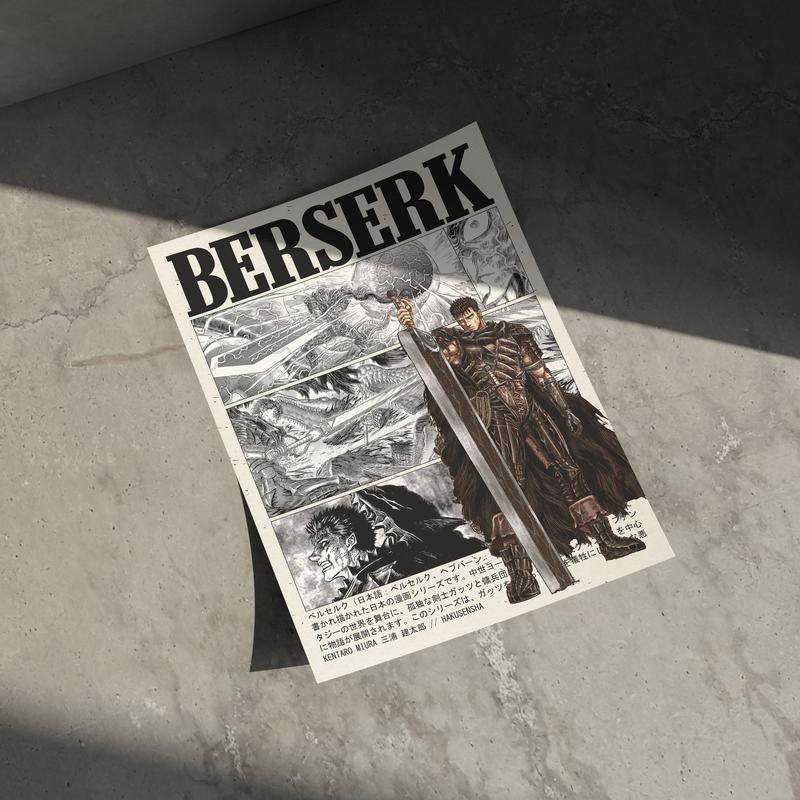 Berserk Manga Poster Art Print, Guts Anime Minimalist Artwork,Product without frame