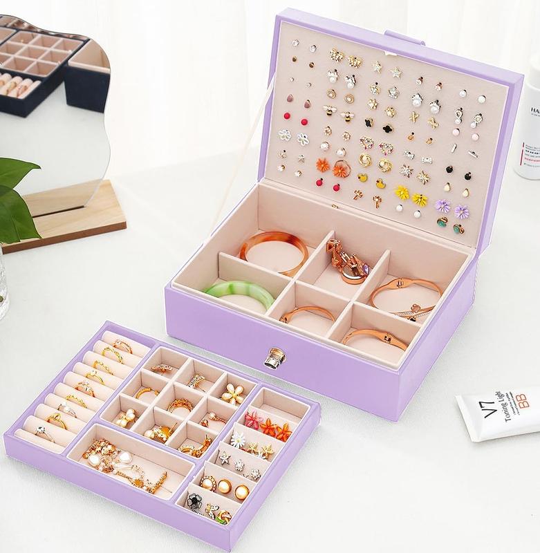 Girls Jewelry Box Earring Holder Organizer for Girls Earring Organizer Teen Jewelry Box Organizer for Girls Purple jewelry Boxes for Earrings Necklace Ring Stud Earring Box Organizer for Girls