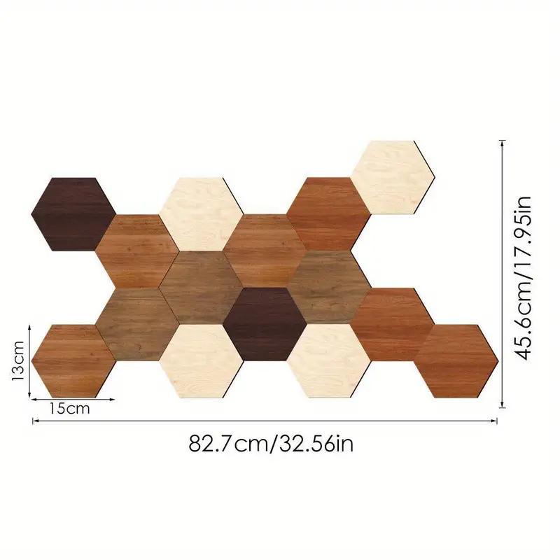 Hexagonal Shaped Wooden Wall Sticker, 15pcs set Vintage Wood Grain Wall Decal, Wall Decor for Home Living Room Bedroom