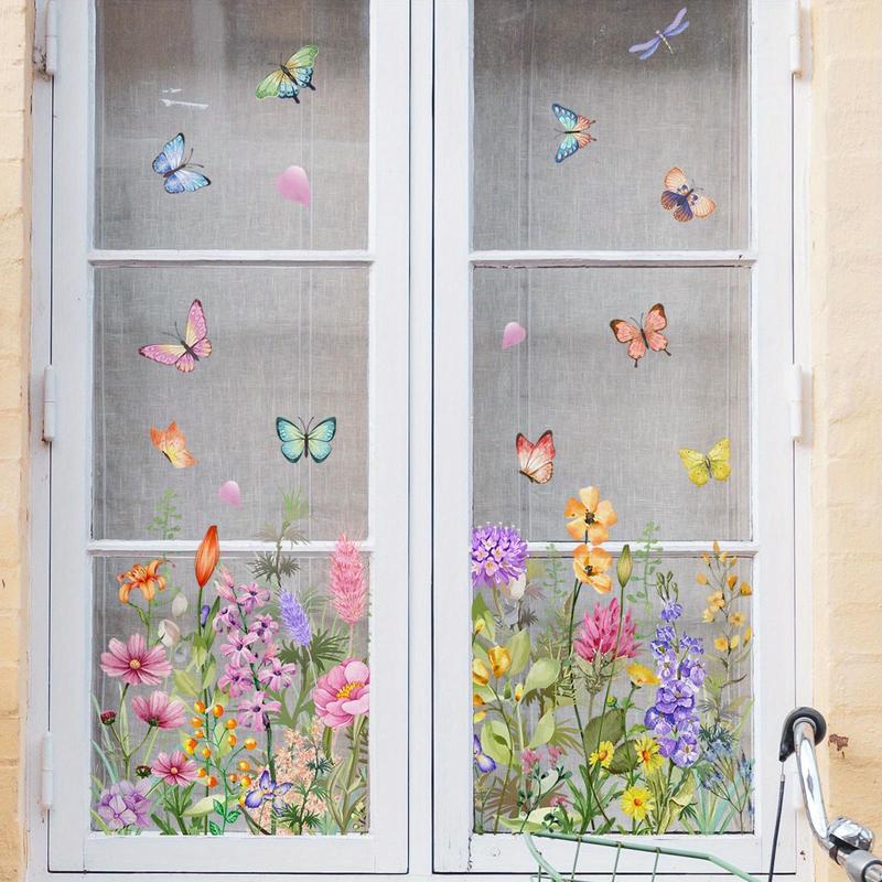 Butterfly & Flower Pattern Window Clings Sticker, 1 Sheet Reusable Waterproof Window Decal,  Sticker Decoration, Decorative Sticker for Home Office