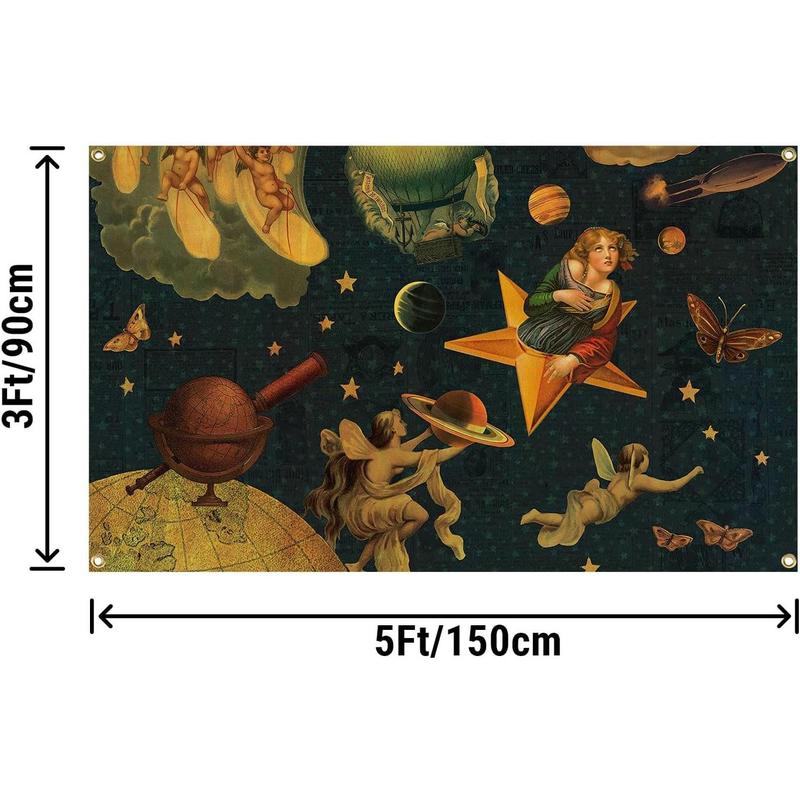 The Smashing Rock Band Pumpkins Tapestry Mellon Collie And The Infinite Sadness Album Cover Tapestry 40x60 inch with Brass Grommets Tapestry Wall Hanging for College Dorm Room Decor, Parties, Gift, green